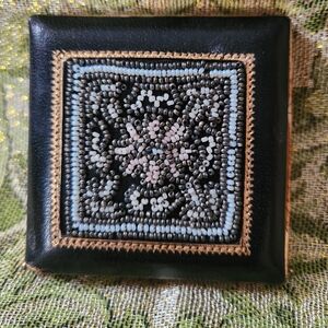 Vintage Black and Gold Beaded Accessory Compact Powder